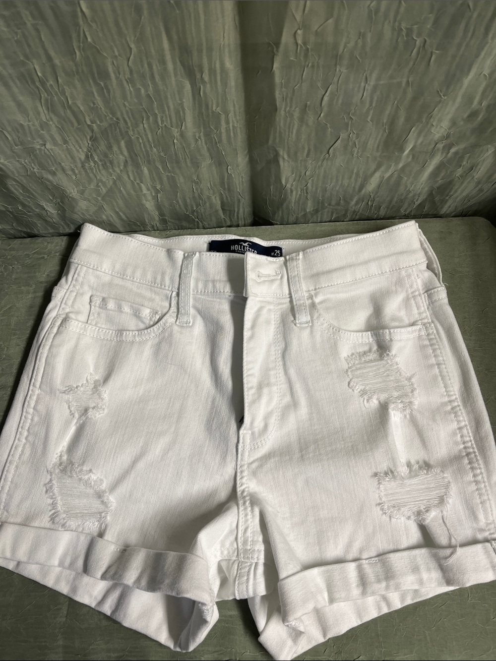 Hollister White Distressed Cuffed Denim Shorts